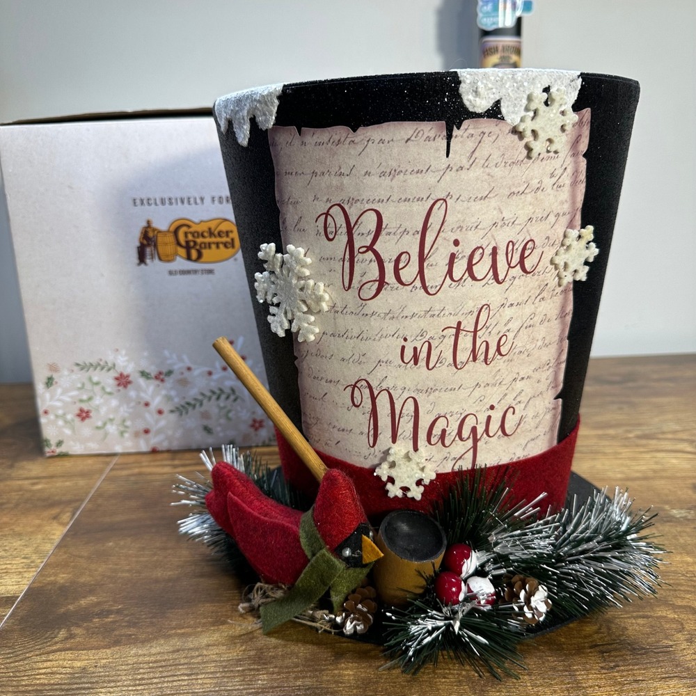 Cracker Barrel Believe in the Magic Black Top Hat Christmas Tree Topper Cardinal